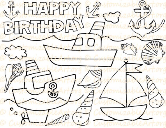 Nautical party favor printable nautical coloring page seashells birthday ships boats sailing digital coloring sheet under the sea theme idea