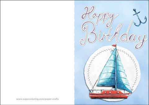 Happy birthday card with sailing boat free printable papercraft templates