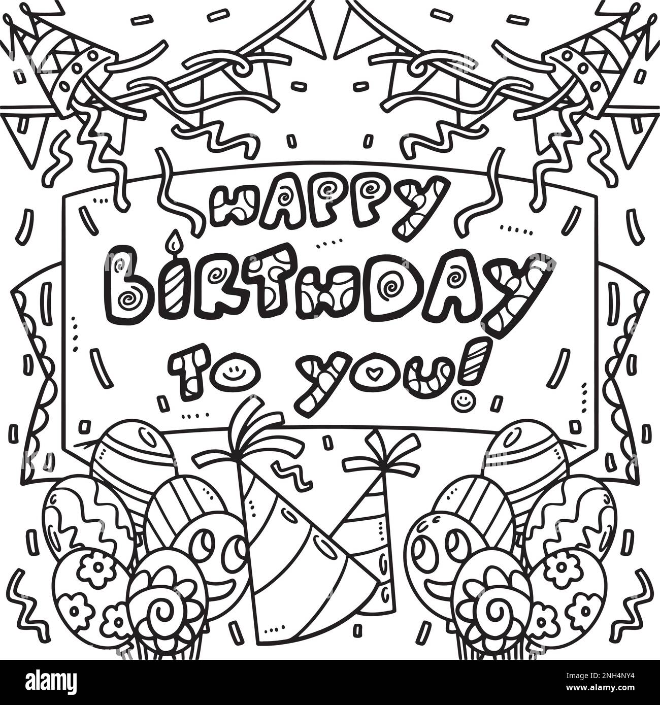 Happy birthday to you coloring page for kids stock vector image art