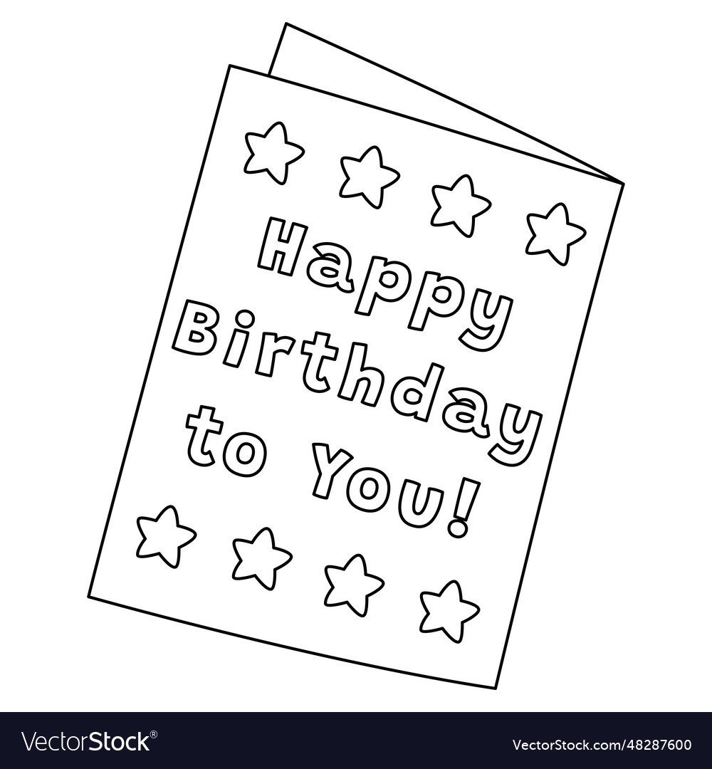 Birthday card isolated coloring page for kids vector image