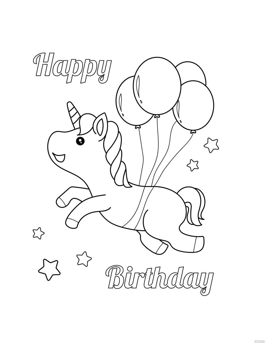 Free unicorn birthday coloring page