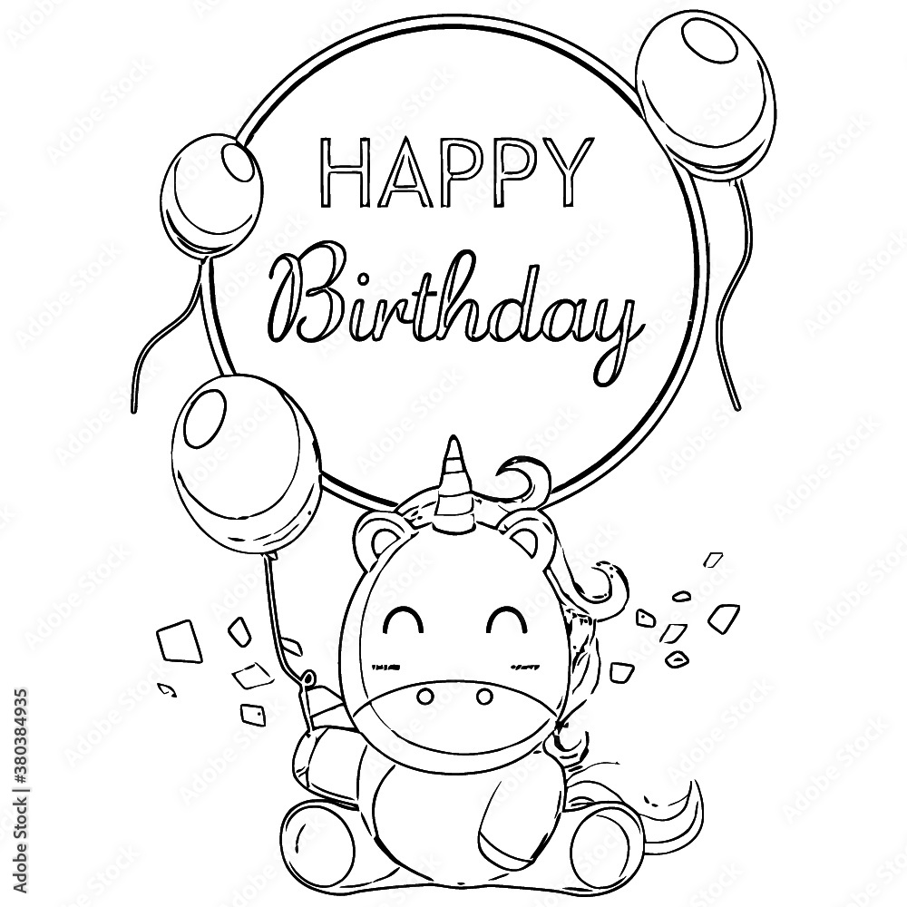 Happy birthday unicorn unisex colorblock coloring book animals vector illustration vector