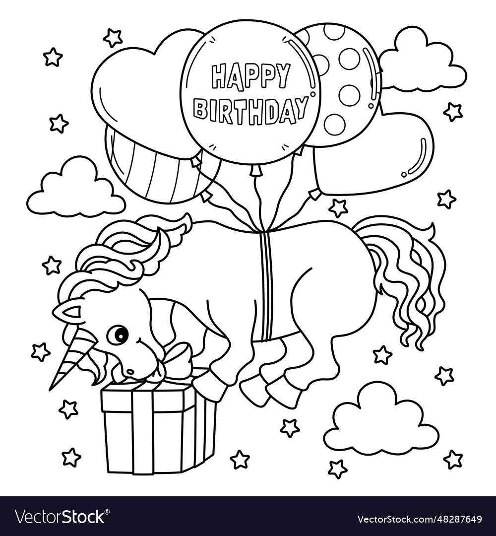 Happy birthday unicorn coloring page for kids vector image