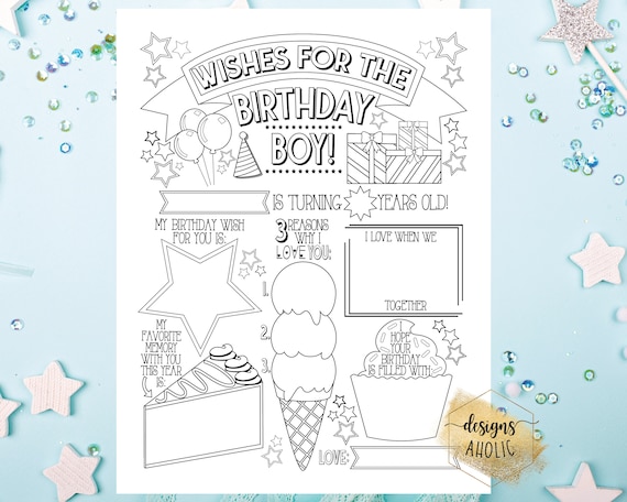 Printable birthday wishes coloring page fill in birthday wishes for birthday boy girl birthday mad libs birthday card template