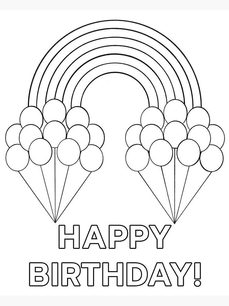 Color your own rainbow and balloons birthday wish greeting card for sale by grandpah