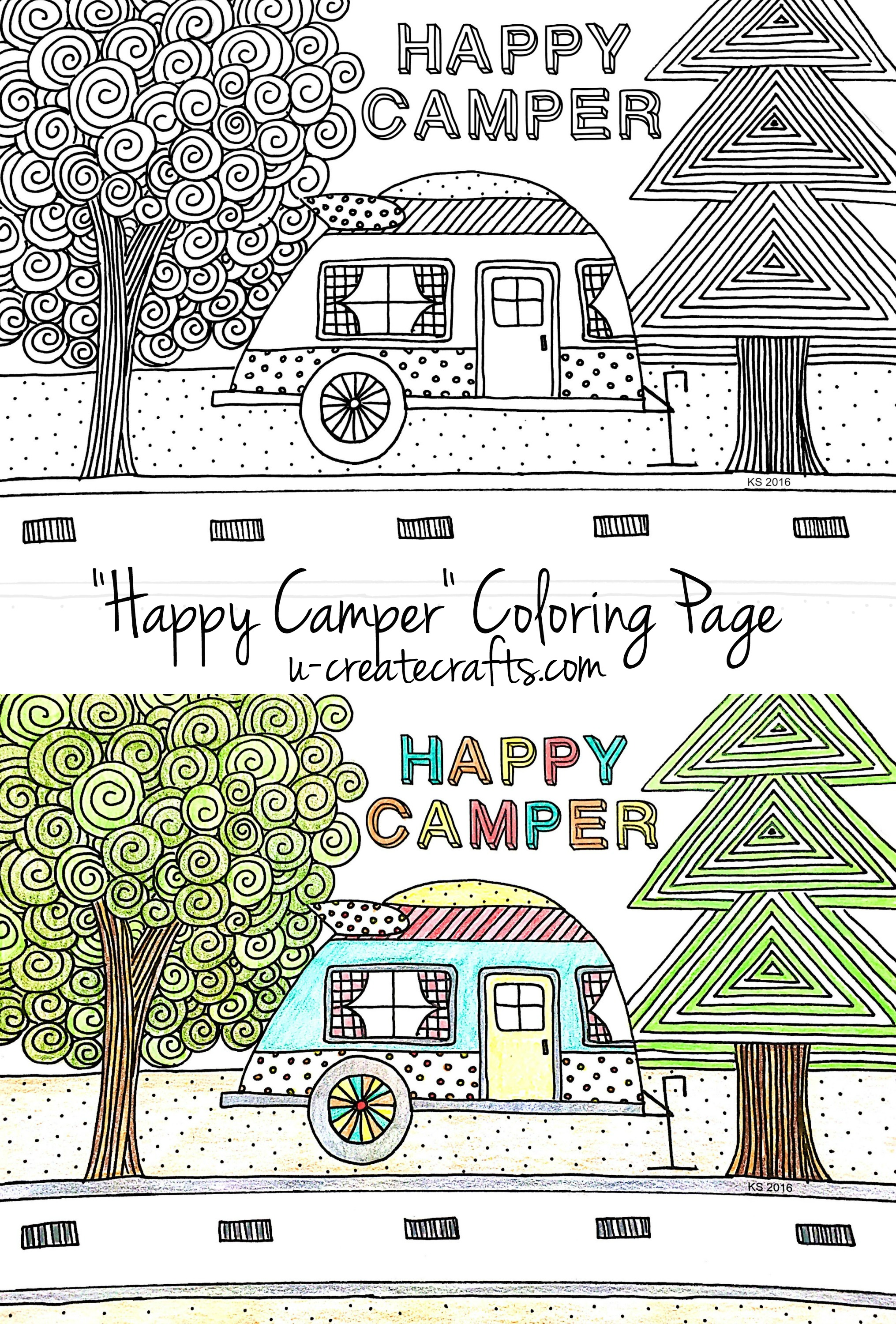 Happy camper coloring page