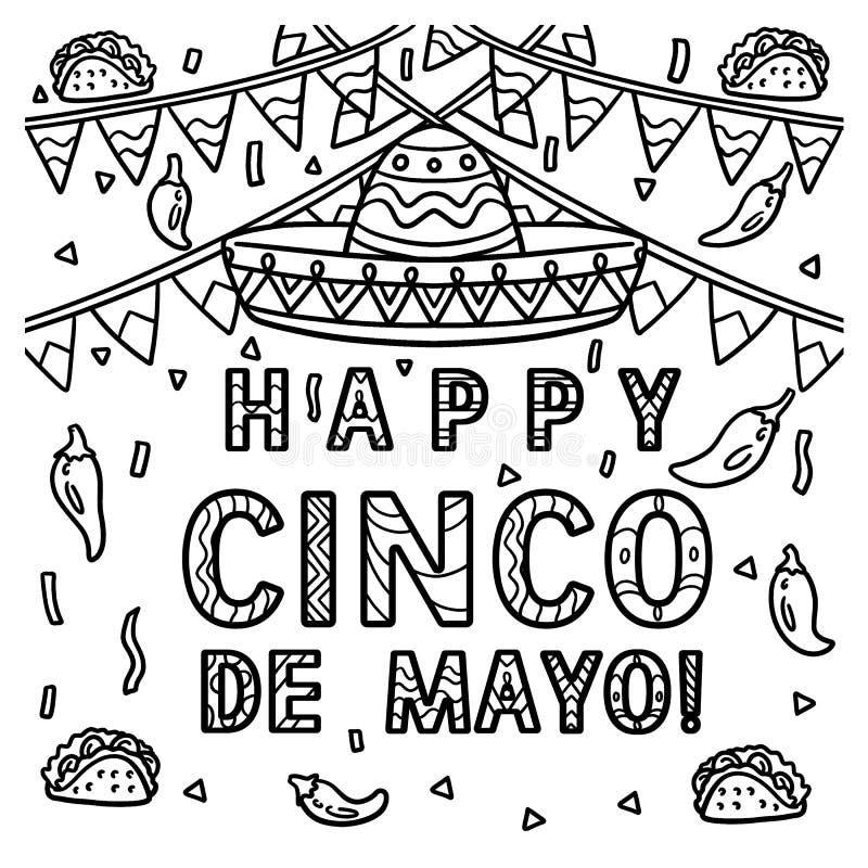 Happy cinco de mayo banner coloring page for kids stock vector