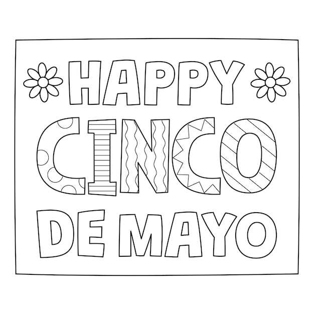 Premium vector happy cinco de mayo isolated coloring page