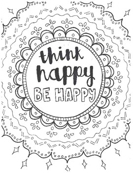 Think happy be happy coloring page by liz just color tpt