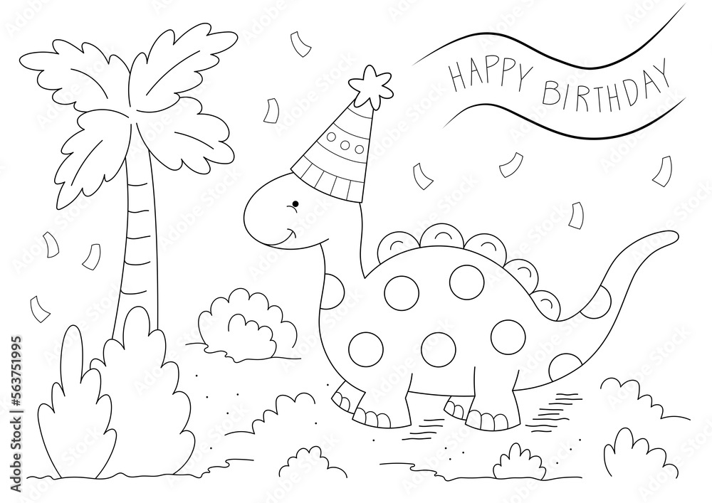 Dinosaur birthday party coloring page you can print it on a size paper illustration
