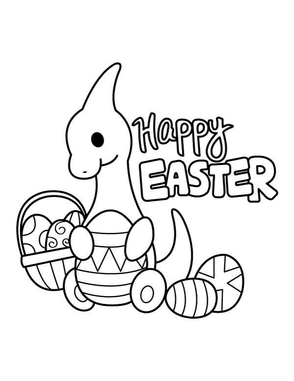 Printable happy easter dinosaur coloring page