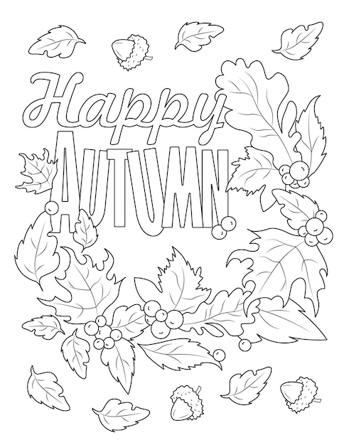 Premium vector happy autumn coloring page