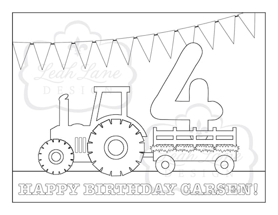 Tractor hayride farm birthday party personalized printable coloring sheet coloring page printable party activity kids party favor