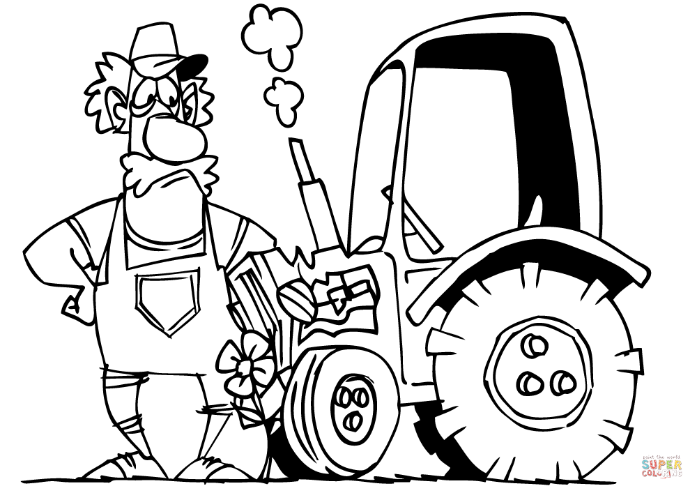 Cartoon farmer and his tractor coloring page free printable coloring pages