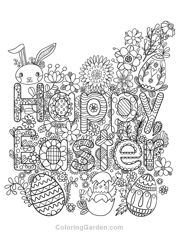 Happy easter adult coloring page