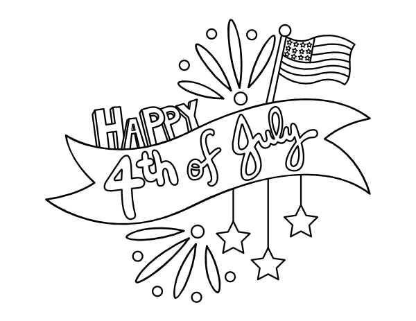 Printable happy fourth of july banner coloring page