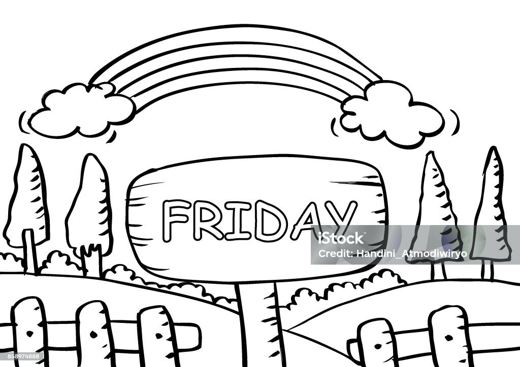 Friday coloring page with rainbow stock illustration