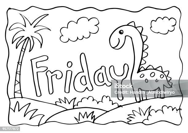 Friday coloring page with dinosaur stock illustration