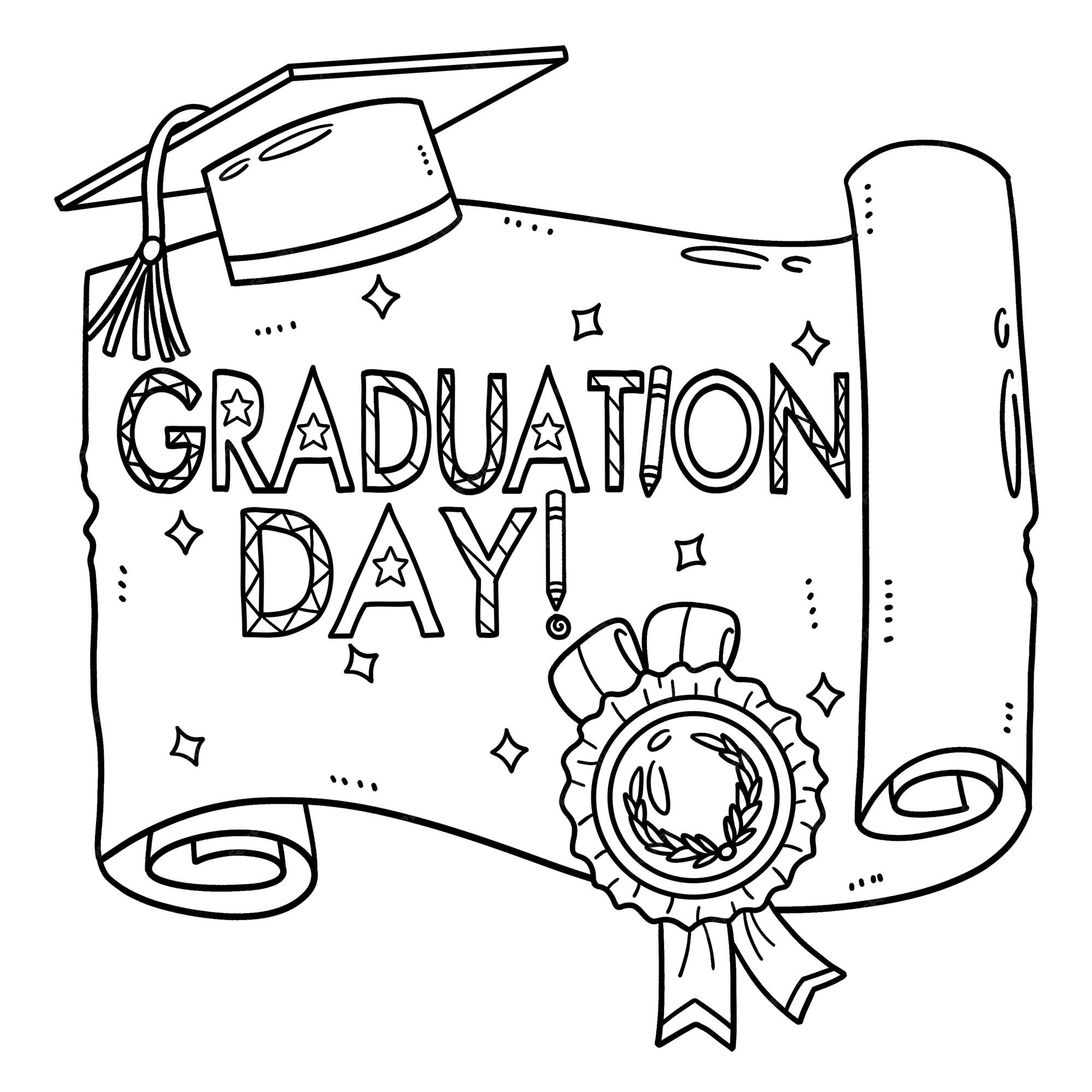 Premium vector graduation day isolated coloring page for kids