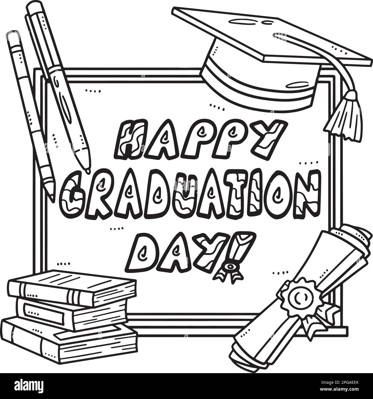 Happy graduation day isolated coloring page stock vector image art