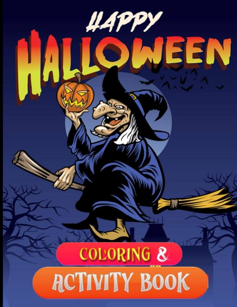 Happy halloween coloring activity book coloring pagespuzzleword search maze matching dot