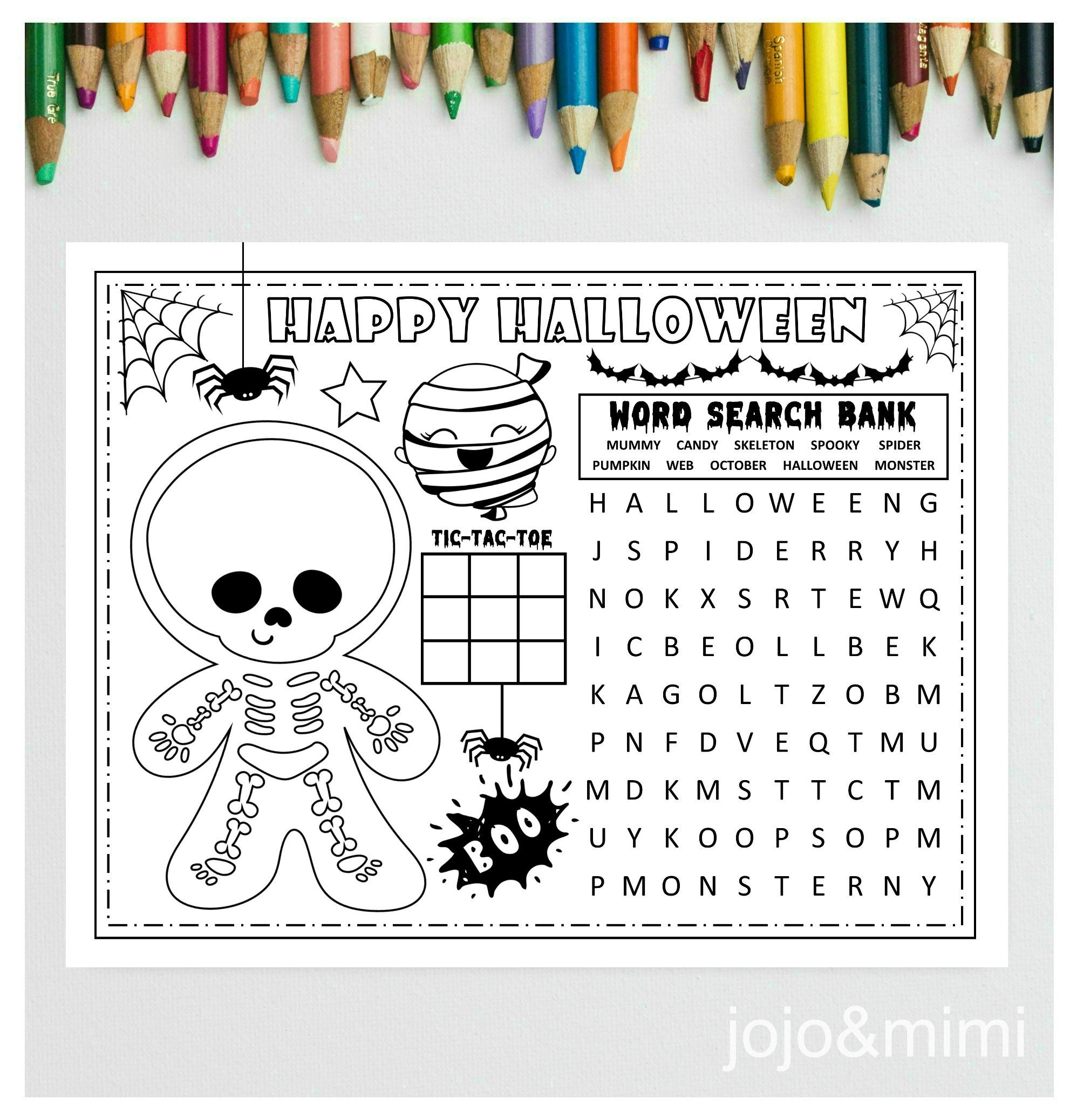 Halloween printable placemat activity halloween coloring page instant download halloween party placemat happy halloween