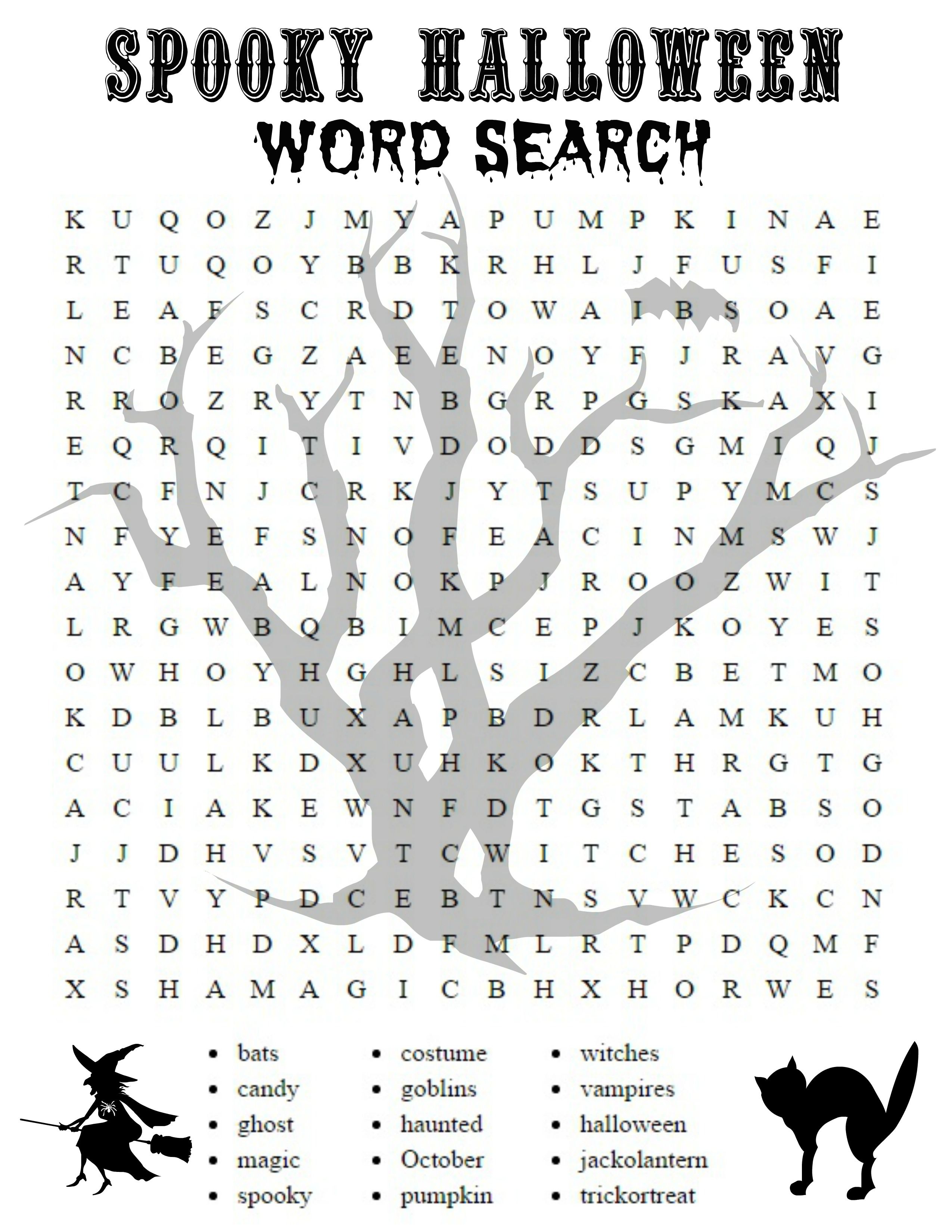 Printable halloween activity sheets word search and crossword puzzle