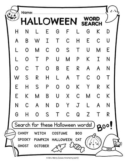 Free halloween word search printable mrs merry