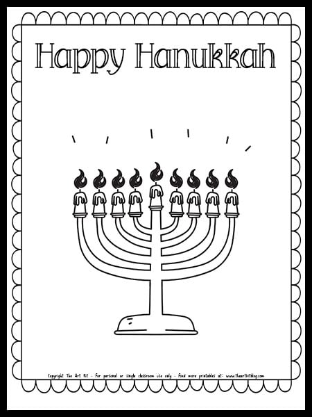 Happy hanukkah coloring page free printable â the art kit