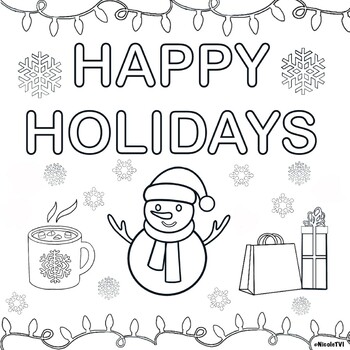 Happy holidays print coloring sheet braille print by inclusivity corner