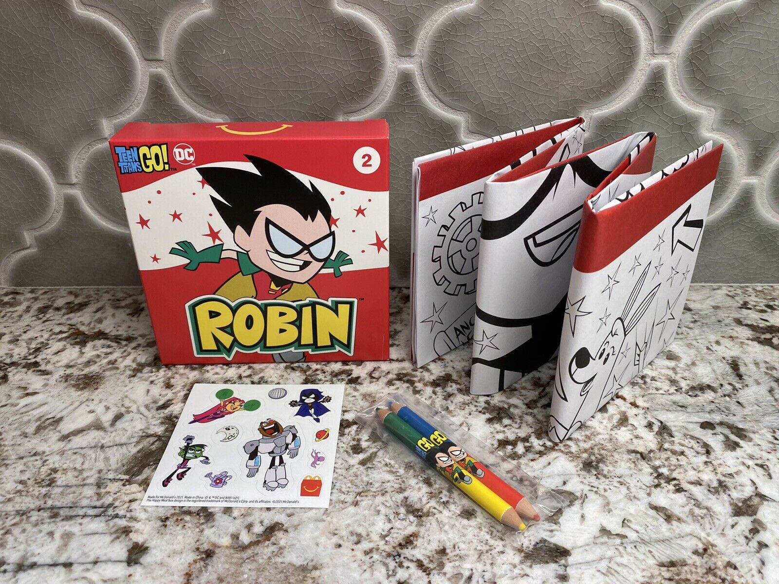 Mcdonalds happy meal toy teen titans go robin coloring page stickers