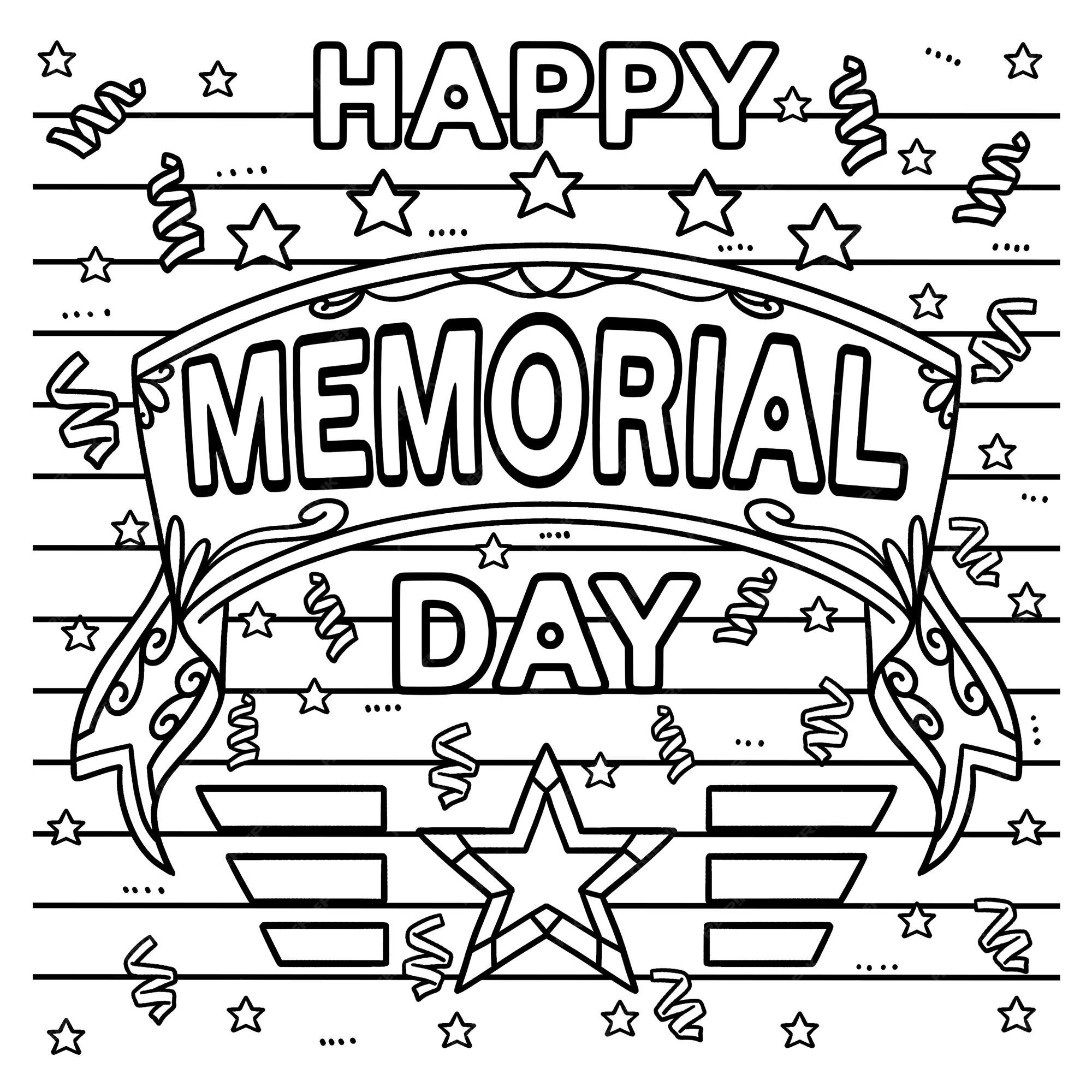 Premium vector happy memorial day coloring page for kids