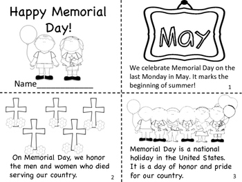 Happy memorial day mini book and coloring pages by miss ps prek pups