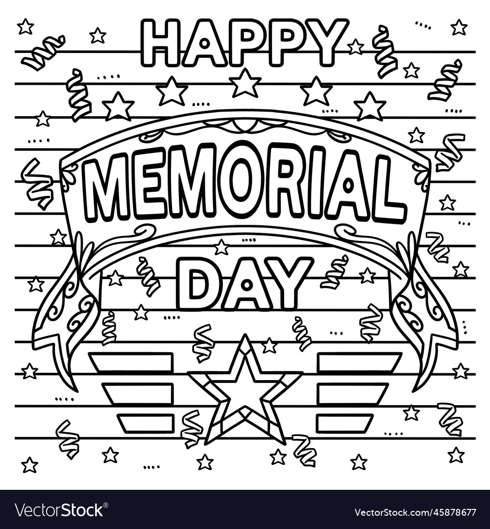 Happy memorial day coloring page for kids vector image