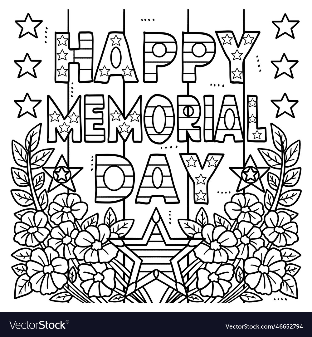 Happy memorial day coloring page for kids vector image