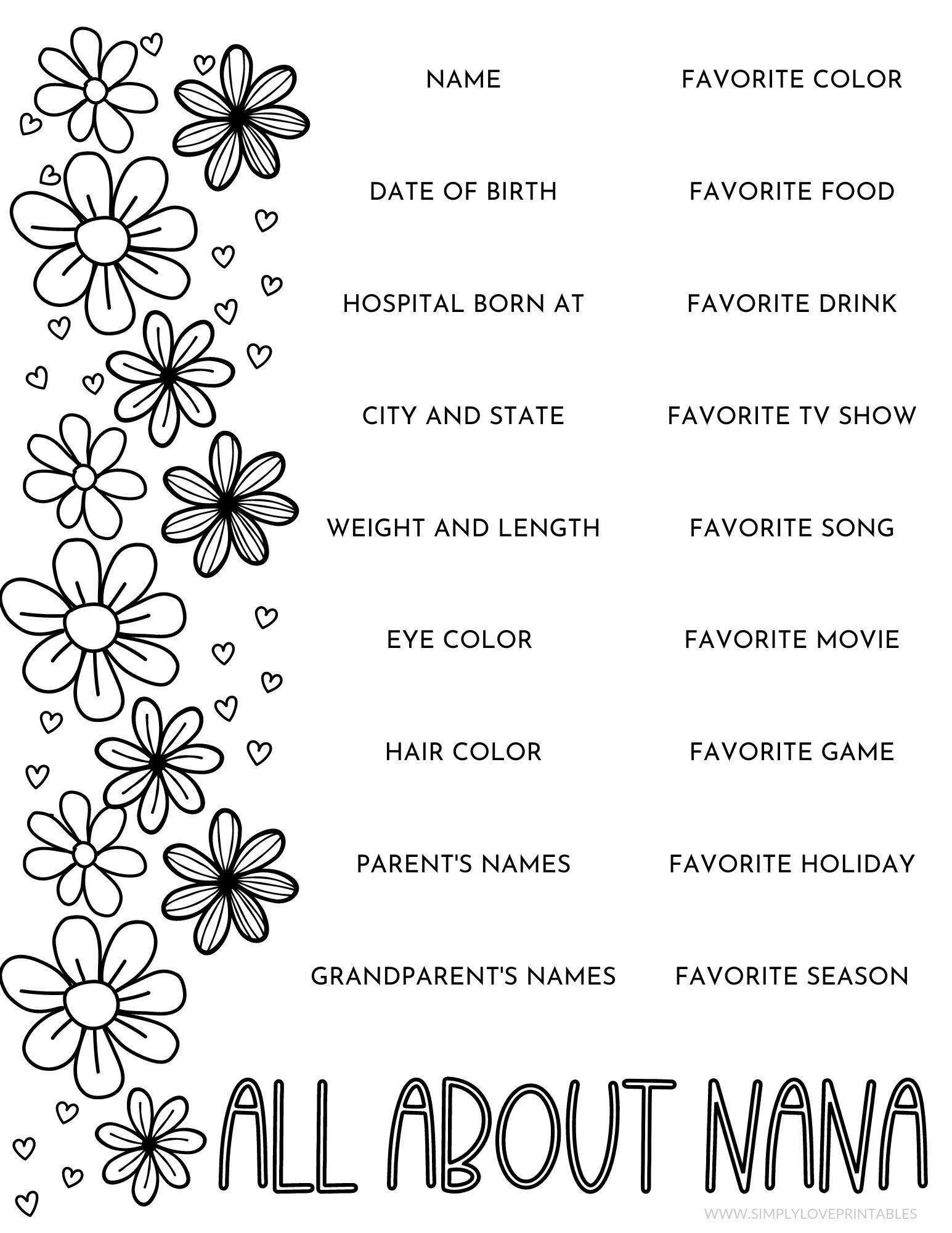 Free happy mothers day questionnaire simply love printables