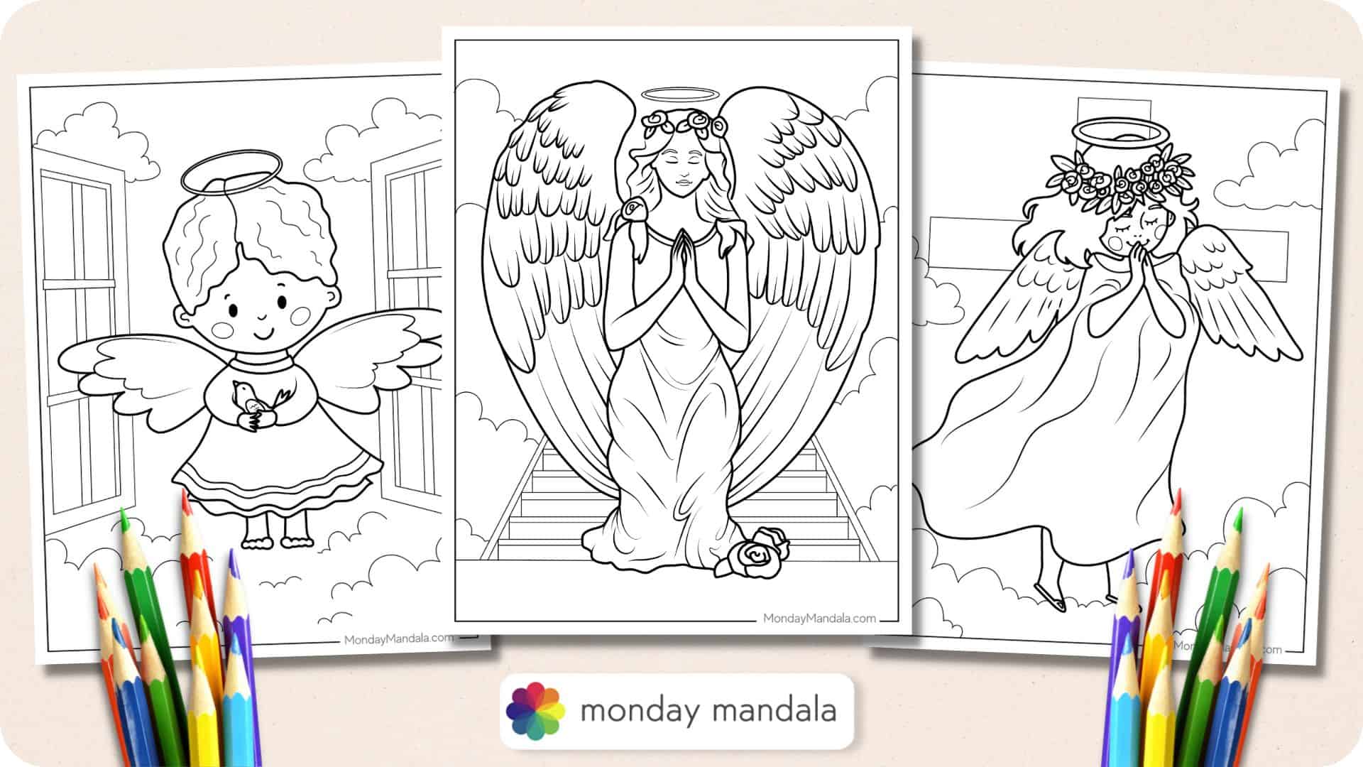 Angel coloring pages free pdf printables