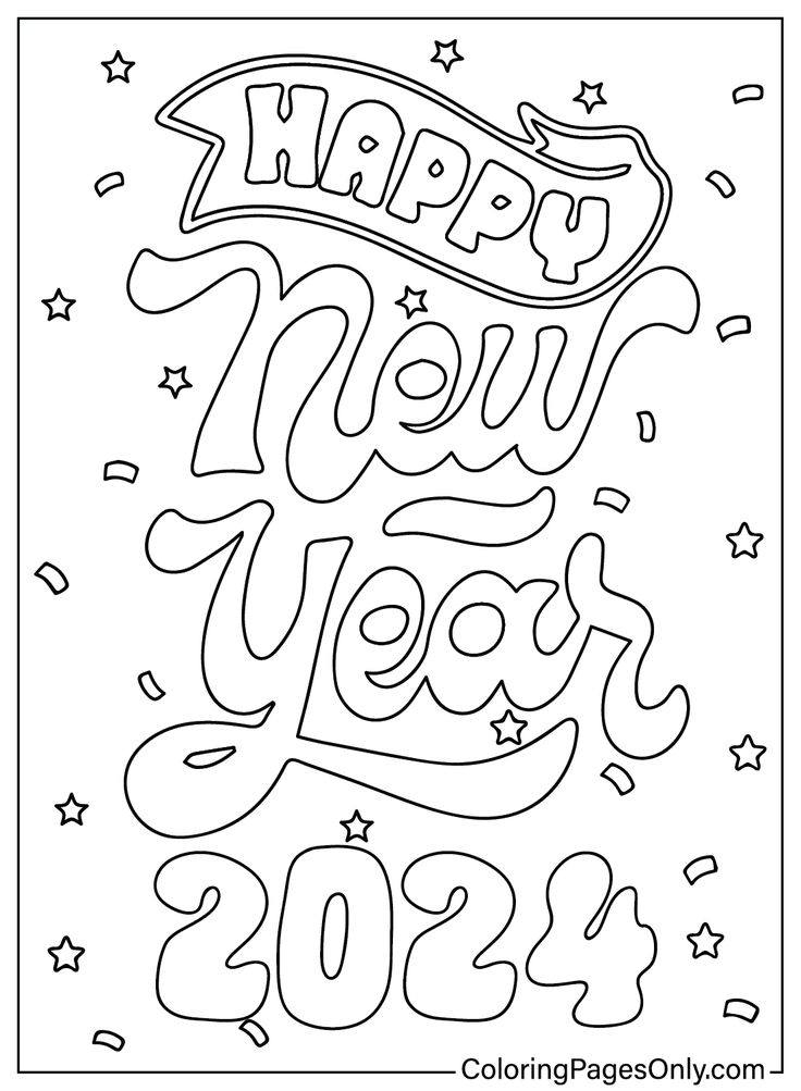 Happy new year coloring pages