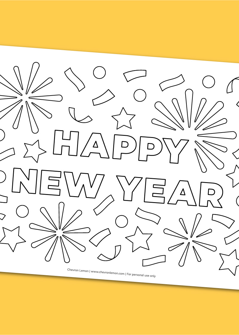 Printable happy new year coloring page