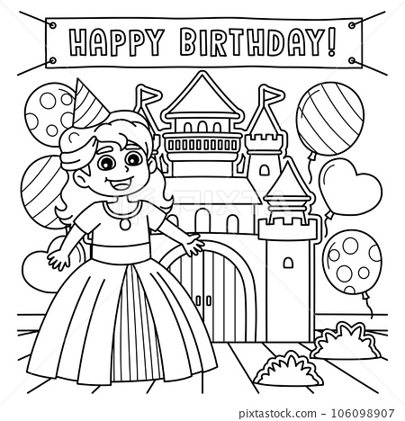 Happy birthday princess coloring page for kids