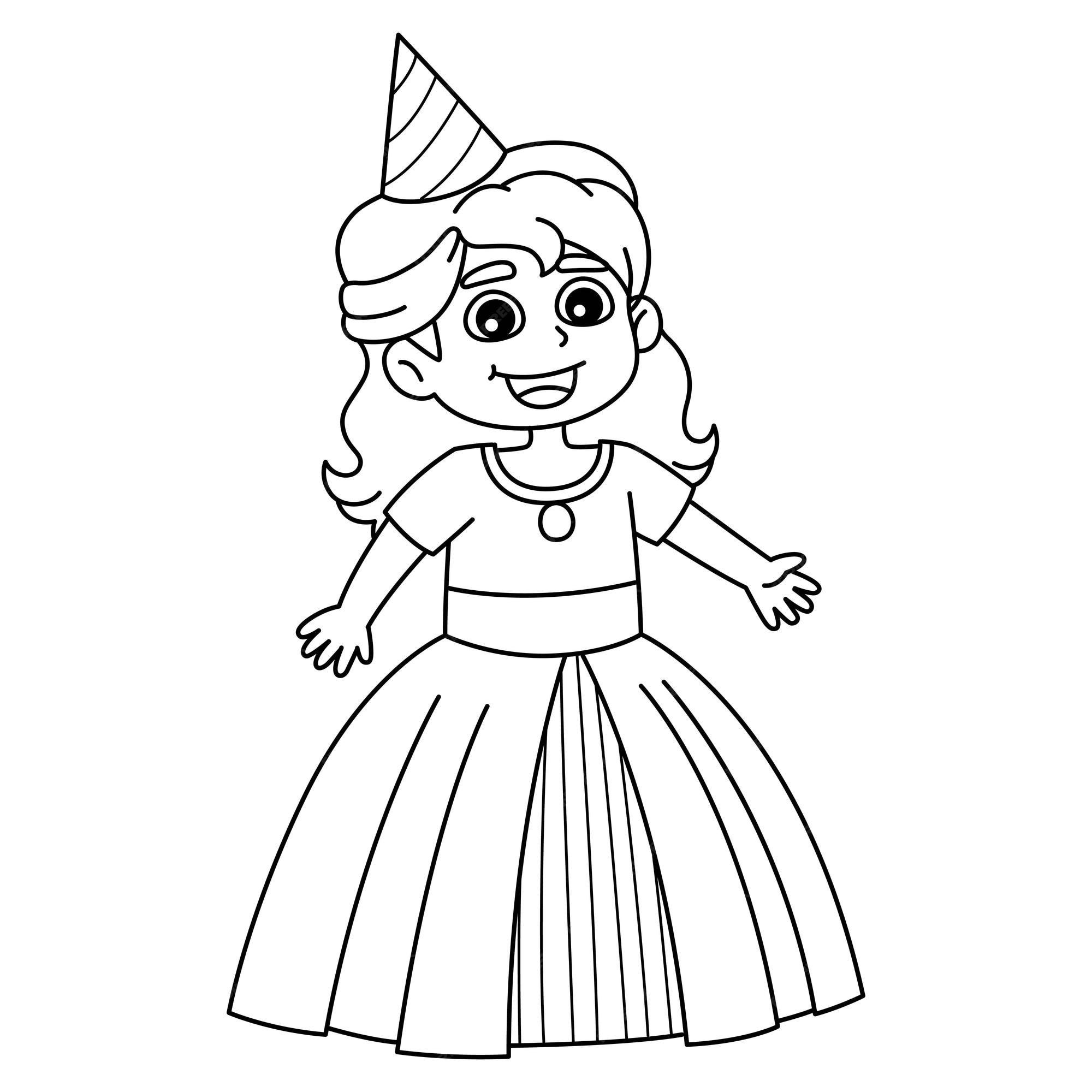 Premium vector a cute and funny coloring page of a happy birthday princess provides hours of coloring fun for children color this page is very easy suitable for little kids and