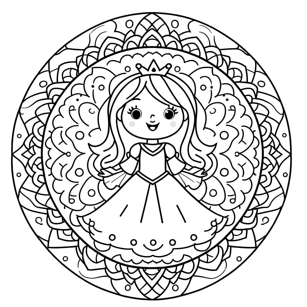 Happy princess mandala coloring page