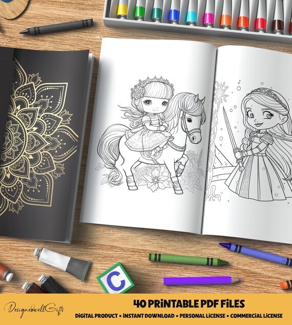 Cute princess coloring pages printable princess coloring sheets happy princess pdf princess prince coloring pages digital download