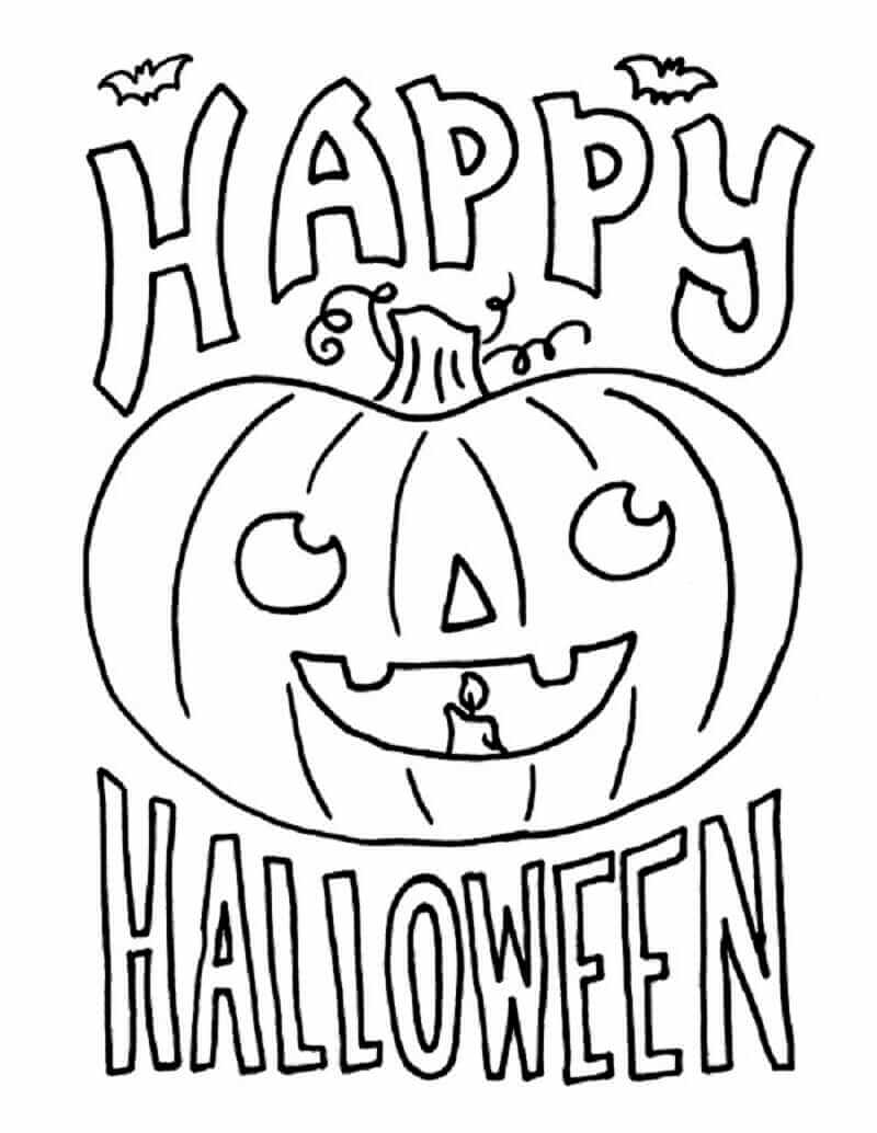 Happy halloween with pumpkin coloring page