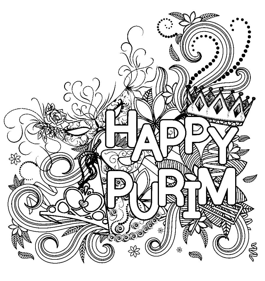 Happy purim coloring page