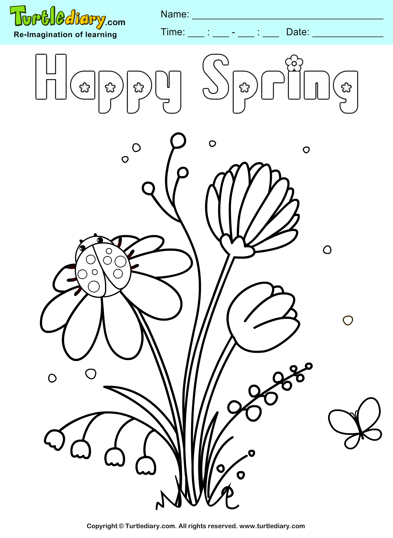 Happy spring flower coloring sheet turtle diary