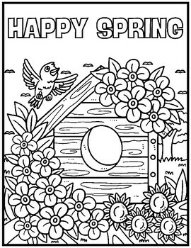 Spring coloring pages hello spring coloring sheets happy spring by qetsy