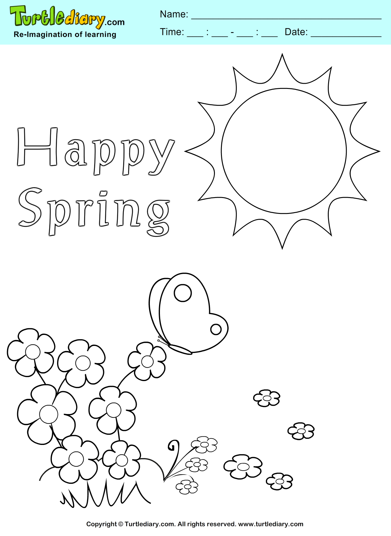 Happy spring coloring sheet turtle diary