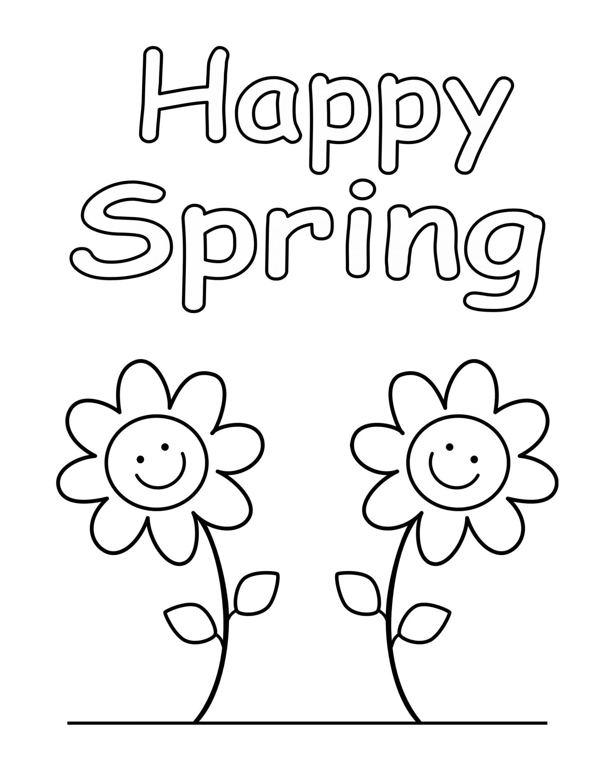 Two flowers in hello spring coloring page