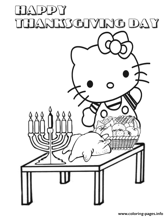 Hello kitty and thanksgiving candle coloring page printable